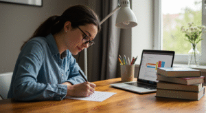 Student writing a motivation letter for scholarships