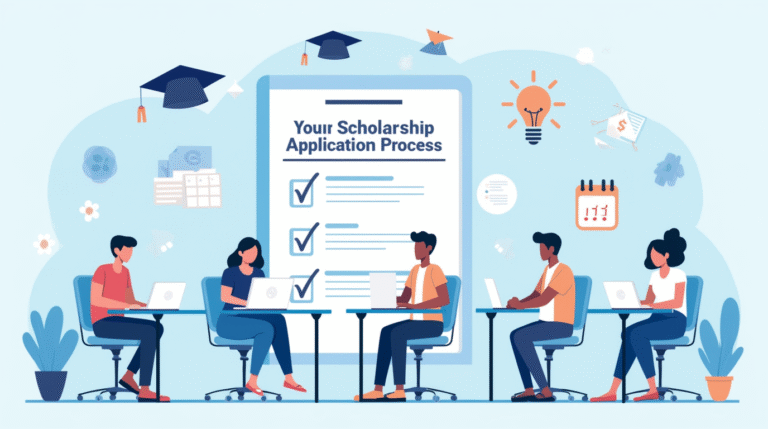 student researching scholarship application process